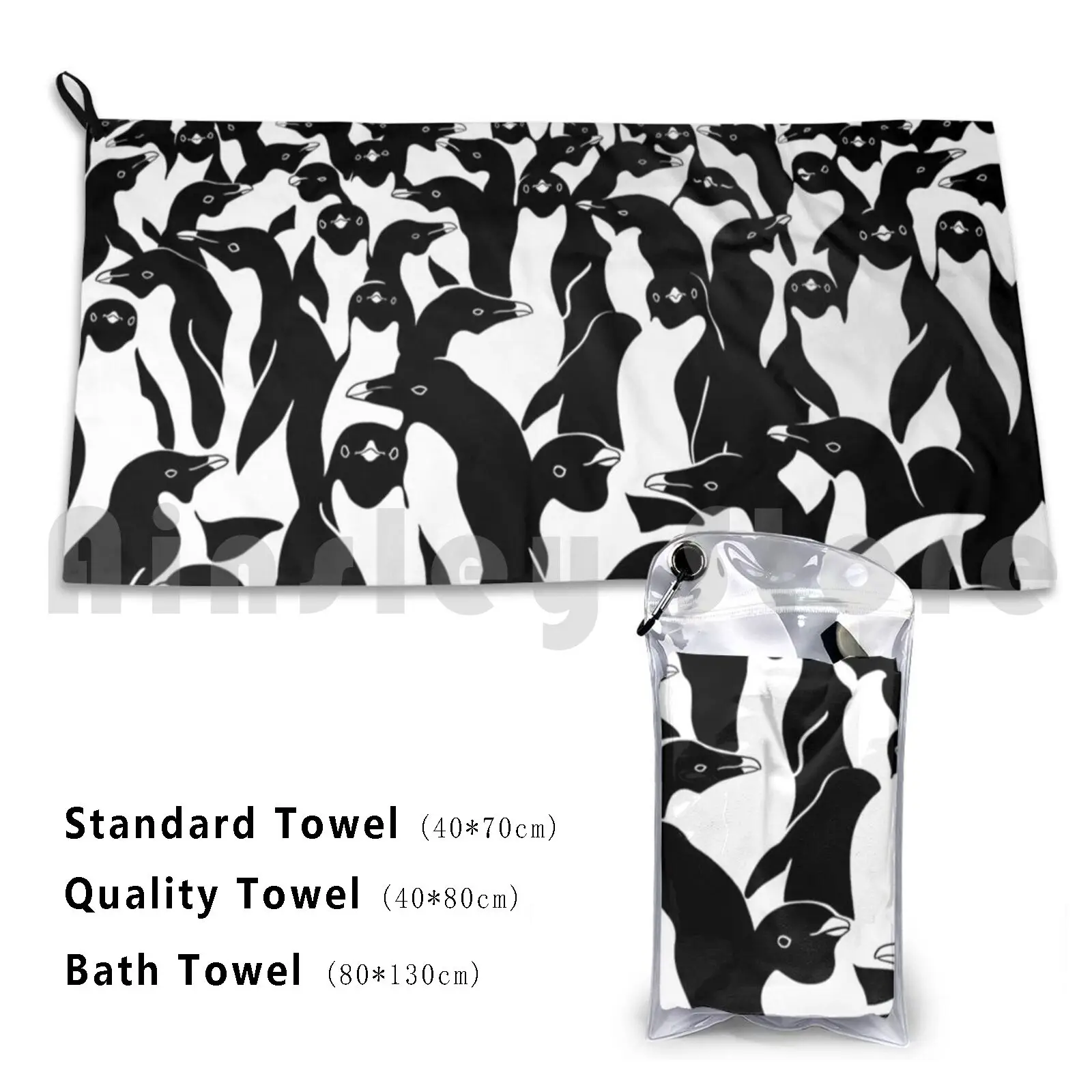 Meanwhile Penguins Custom Towel Bath Towel Penguin Bw Pattern Camouflage Camo Pattern Bird Adelie Penguin