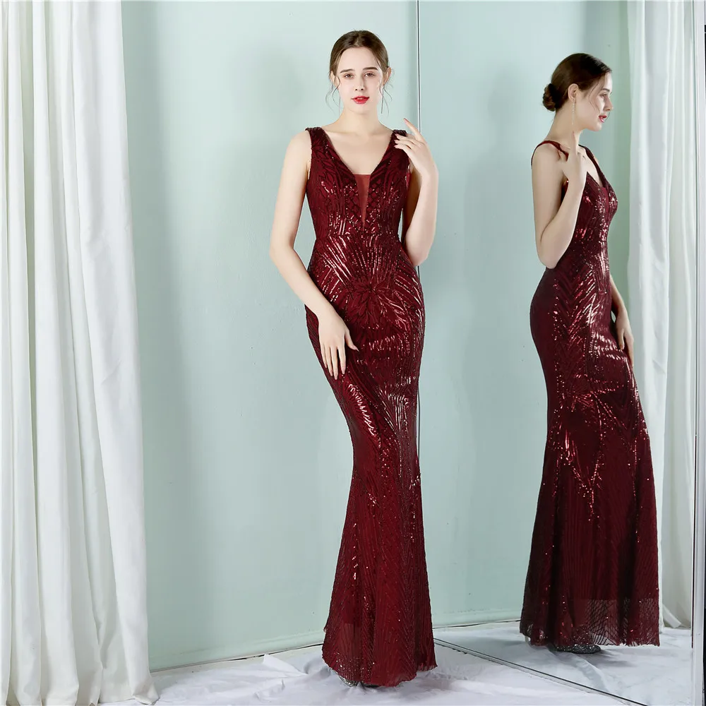 

Deep V Sexy Sequined Mermaid Evening Dresses Formal Prom Pageant Wedding Party Robe Re Soirée Femme Robe De Soirée Se Mariage