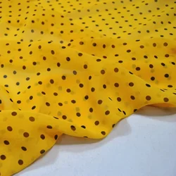 Classic Style Yellow Ground Dots Design Breathable Great Natural Material Popular Silk Georgette Fabric for Nice Vocation Dress