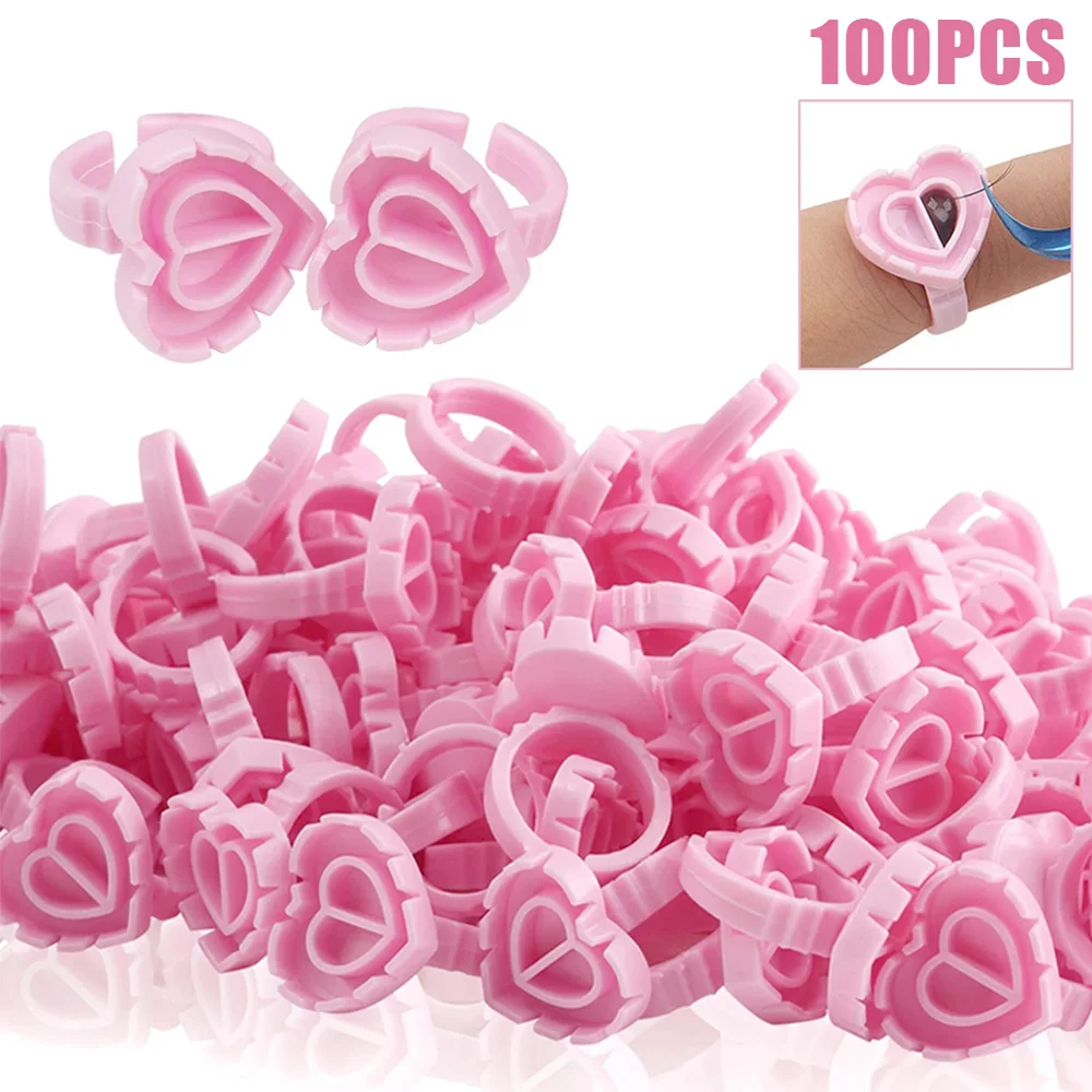 

100 шт., клей для наращивания ресниц, чашки в форме сердца, пигментное кольцо для татуировки, чашка для макияжа ресниц, принадлежности для татуировки