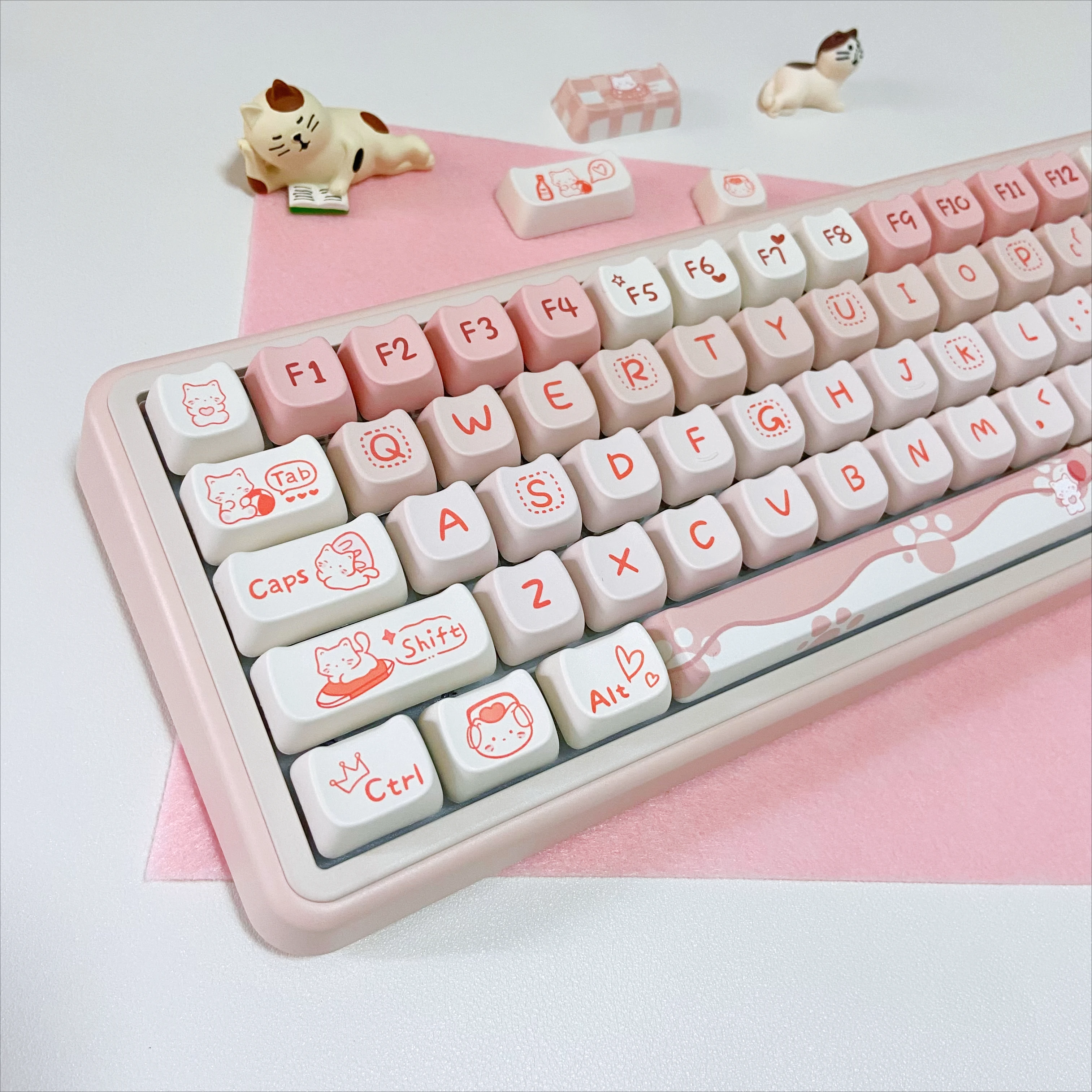 Niedliche rosa Katzenform-Tastenkappe, MAO-Profil, PBT, individuelle Kätzchen-Tastenkappen für mechanische Tastatur, 60, 70, 80, 90, 108-Layout