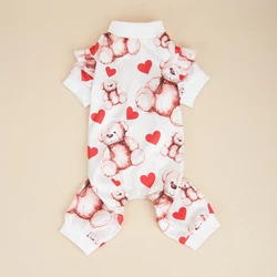 Small Dogs Printed Pink Bear and Heart Pet Clothes Cute Puppy Dog Outfits Jumpsuit Bodysuits for Valentine's Day Mothers' Day D