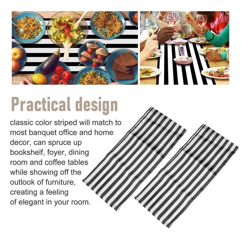 Striped Table Runner Polyester Table Decor Tablecloth For Indoor Outdoor Events Family Dinner(Black And White,2 Pack)