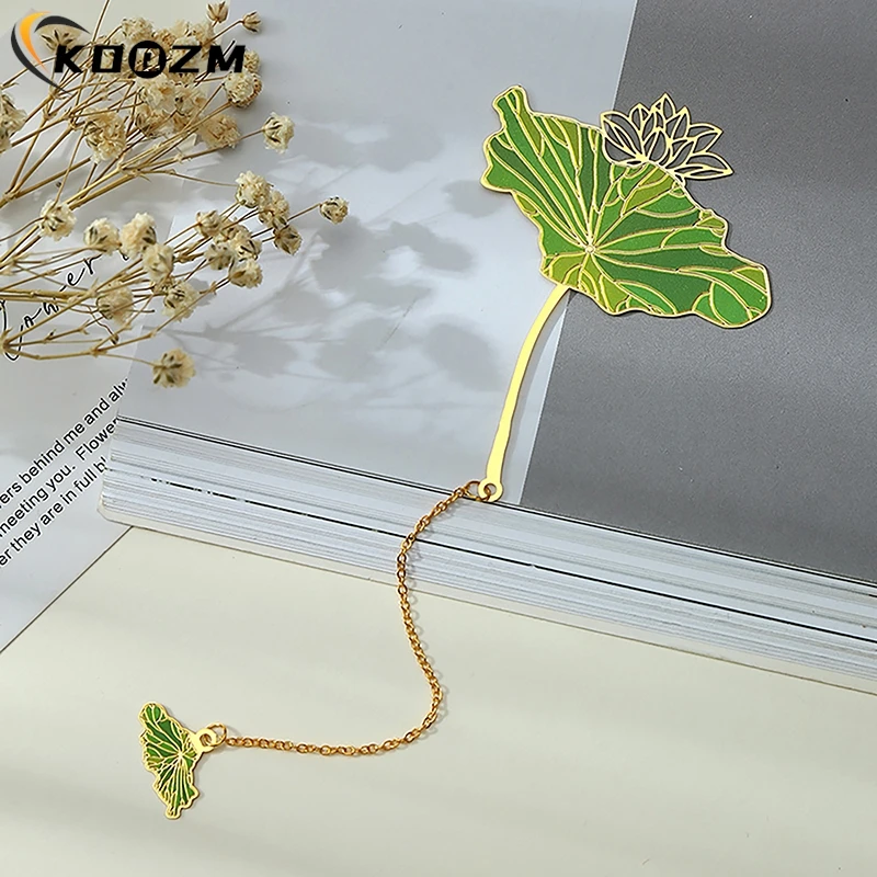 1PC Metel Exquisite Lotus Leaf Vein Metal Bookmark ChineseStyle Creative Bookmarks Tassel Pendant Student Gift School Stationery