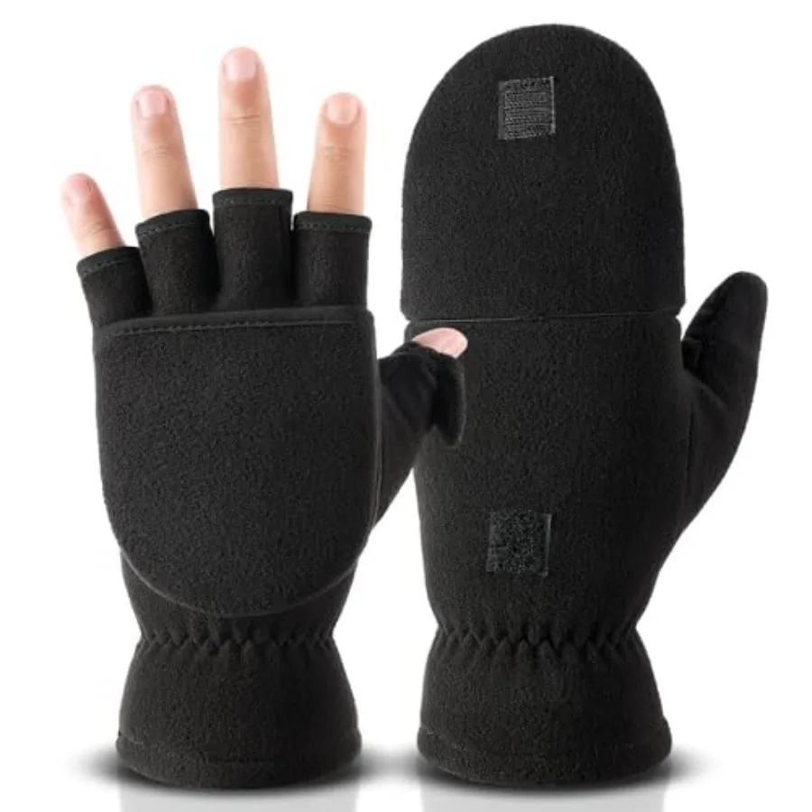 

OZERO Winter Gloves Fingerl Convertible Mittens Thermal Polar Fleece Insulated Lining Windproof Warm for Men Women