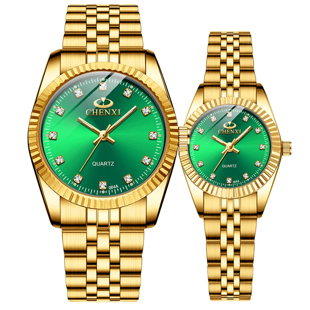 CHENXI Business Gold Couple Wristwatches Waterproof Luminous Couples Watch Fashion Stainless Steel Band Man Woman Watches