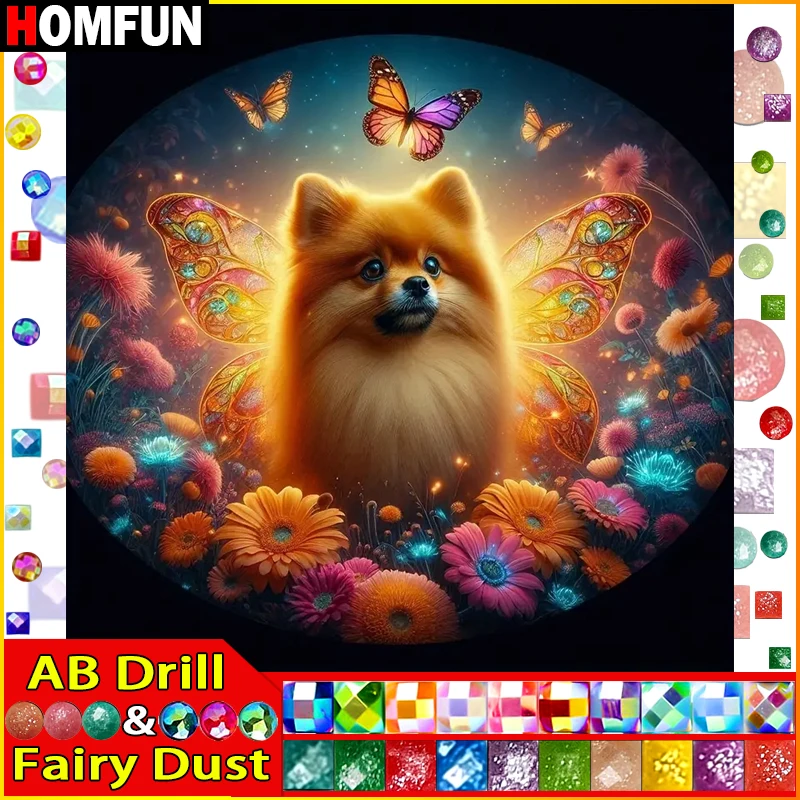 

HOMFUN сказочная пыль AB алмазная живопись полный квадратный/круглый бриллиант "животное собака цветок" узор вышивка 5D горный хрусталь живопись