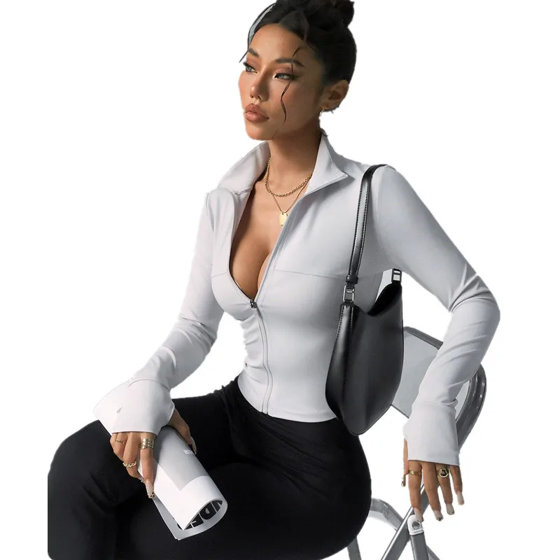 

New Tight Sports Yoga Jacket Gym Zipper Stand Collar Women Jogger Fitness Tops Thumb buckle Training Running Coat Black White