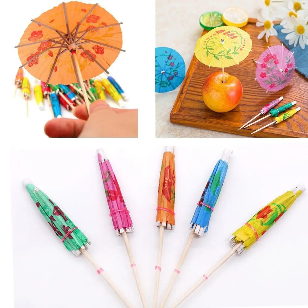 Luau 50pcs Wood Cocktail Picks Drinks Sticks Parasols Paper Umbrellas Toothpick