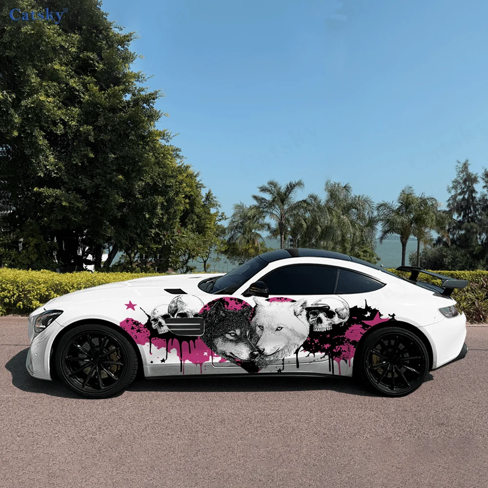 

Волки, красочный всплеск черепа, автомобильные виниловые наклейки, самоклеящаяся наклейка из ПВХ, подходит для грузовиков, внедорожников, Декор, автоаксессуары, подарок