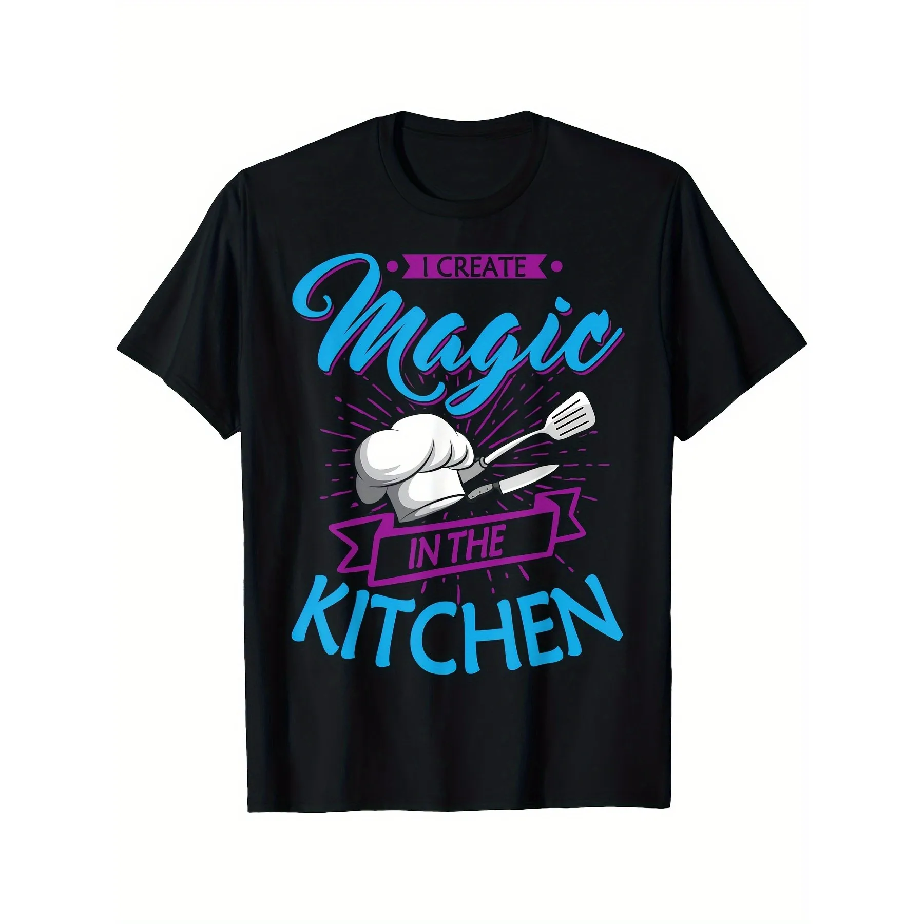 Chef Magic Kitchen Graphic Tee Breathable Pure Cotton Short Sleeve T-Shirt For Men Daily Wear