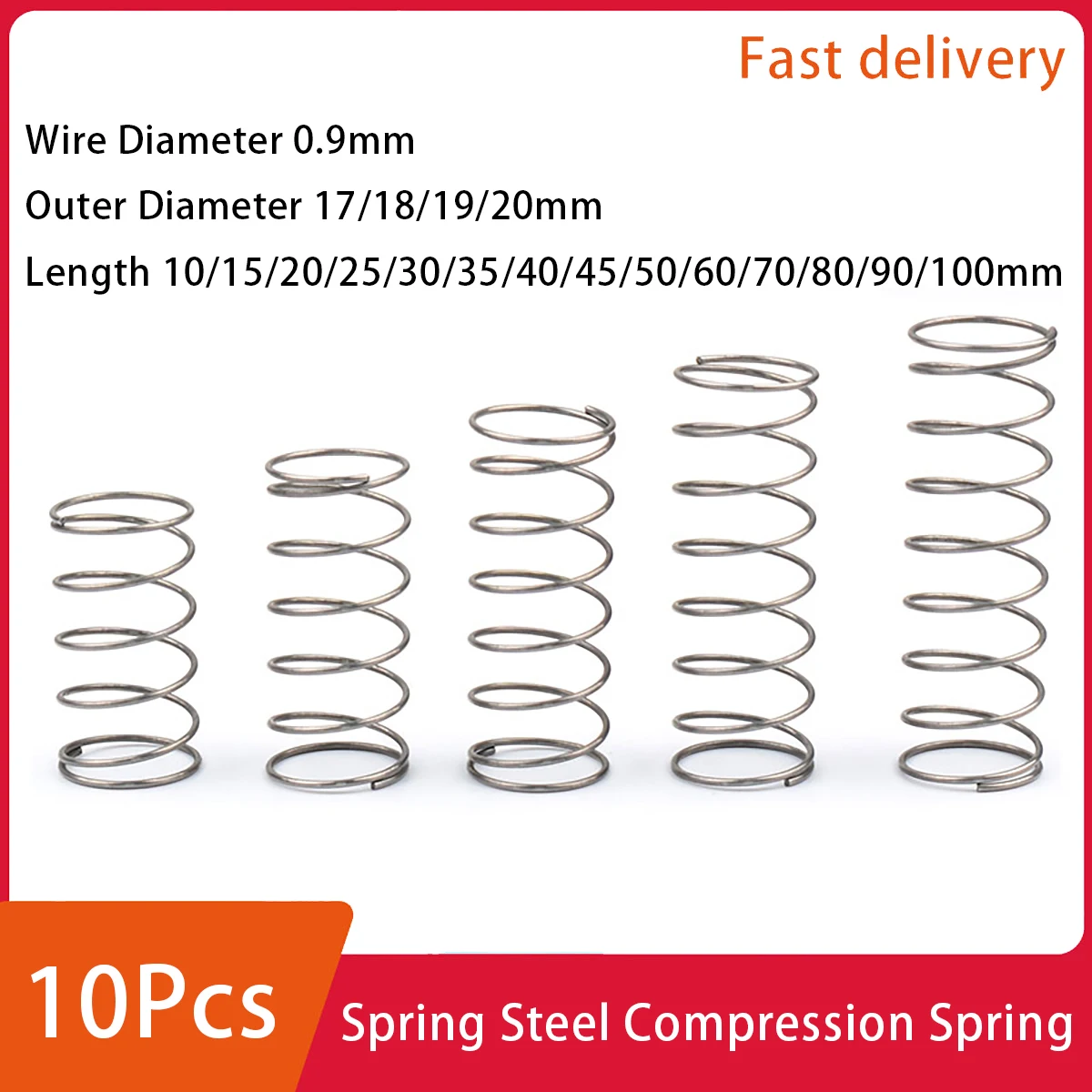 

10Pcs Spring Steel Compression Spring Return Thin Strong Customized Wire Diameter 0.9Mm Outer Diameter 17-20Mm Length 10-100Mm