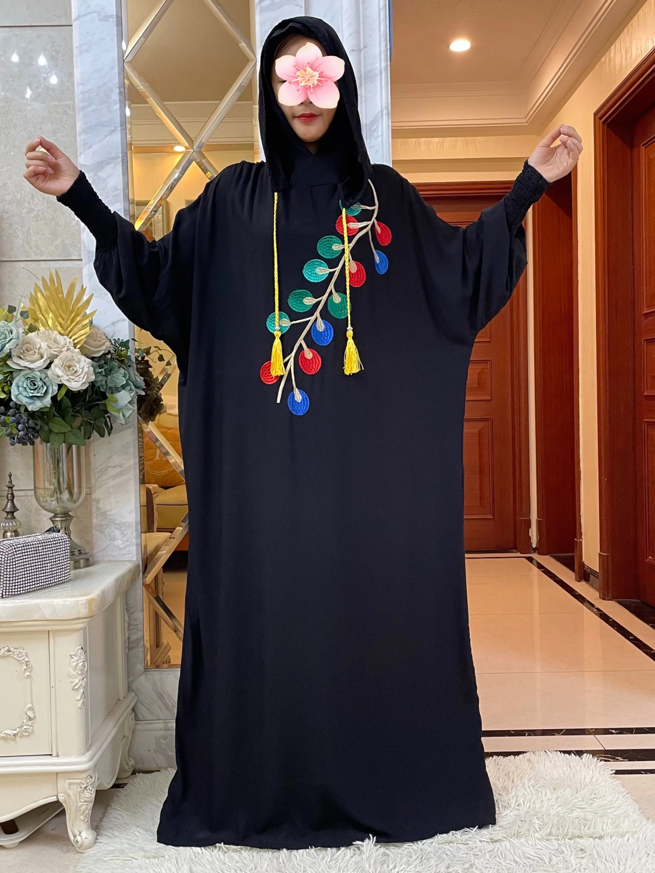 

2024 New Ramadan Muslim Two Hats Abaya Dubai Turkey Islam Prayer Clothes 100% Cotton Batwing Sleeve Dresses Islam Women Kaftan
