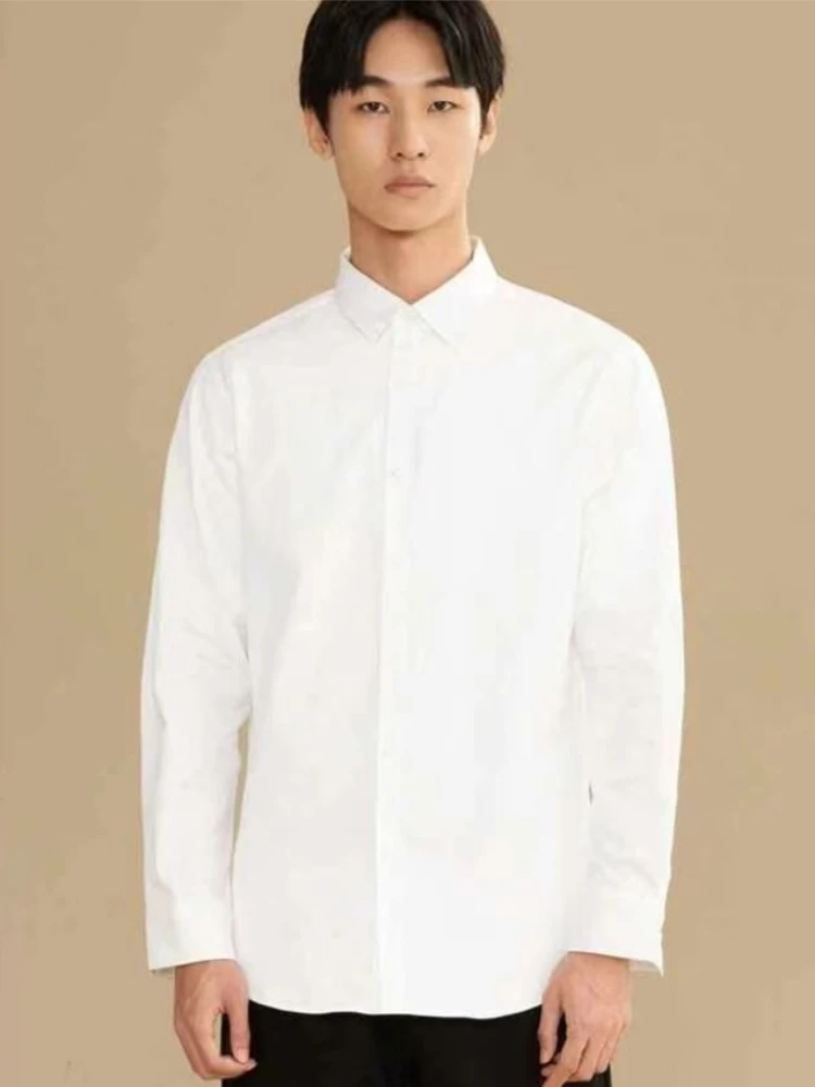 

Модная мужская рубашка приталенного кроя из эластичной ткани с драпировкой, однотонная, универсальная базовая вещь, простая, стильная, премиум-качество