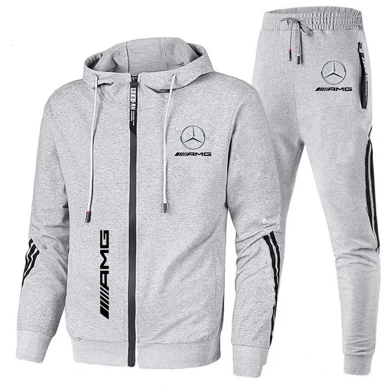 Men\'s Mercedes-Benz Tracksuit Custom Zip Hooded Sweatshirt+Pants 2 Piece Set Fitness Running Motorcycle Racing Sportswear Suits