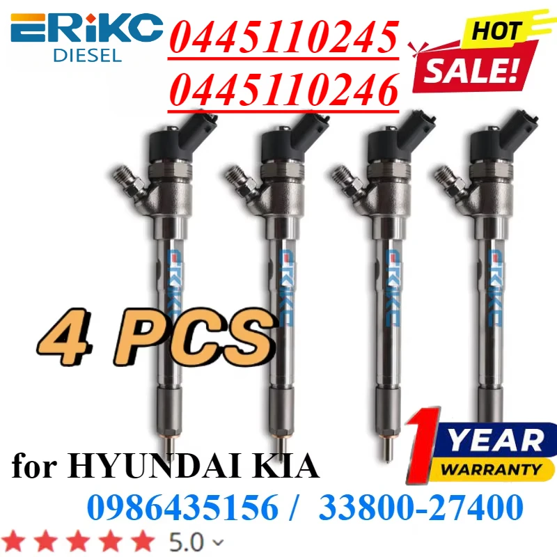 4PC 0445110245 0445110246 Common Rail Diesel Injector 0445 110 245 for Bosch HYUNDAI KIA 0986435156 33800-27400