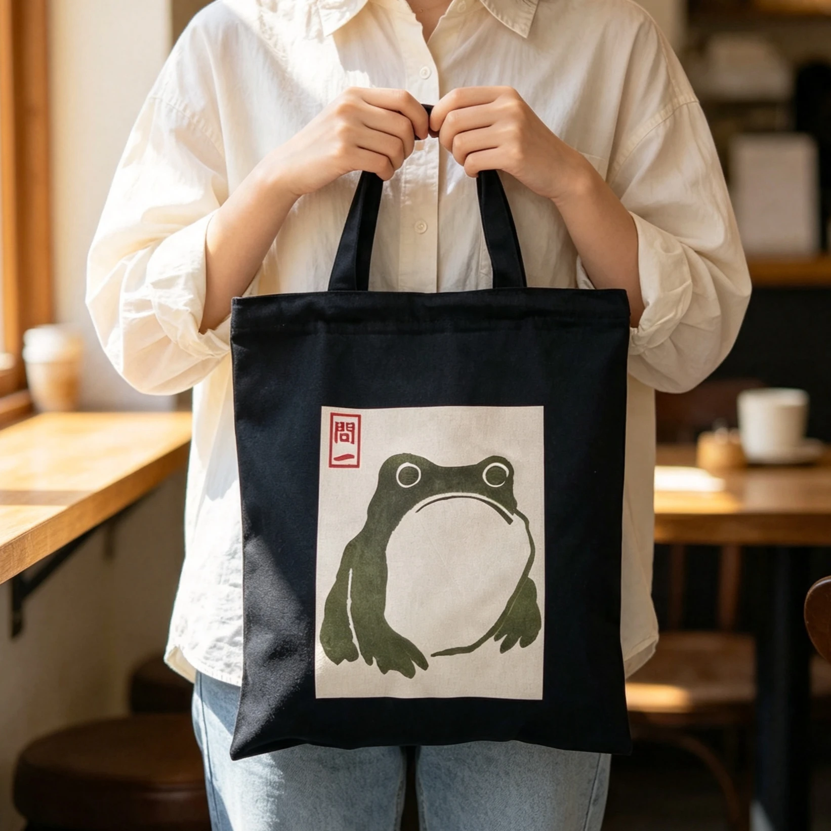 Japanese Vintage Frog Ukiyo-e Canvas Tote Bag Matsumoto Frog Print Shoulder Bag Aesthetic Frog Lover Casual Shopping Handbag