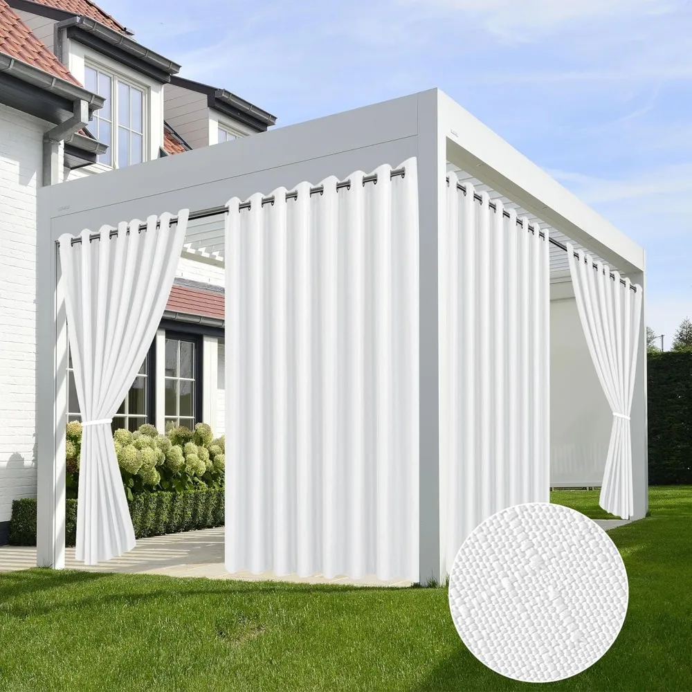 

4 Panels Linen Outdoor Curtains for Patio Waterproof White Curtains 84 Inch Length Set-Wide Curtains Weatherproof, Privacy, Tex