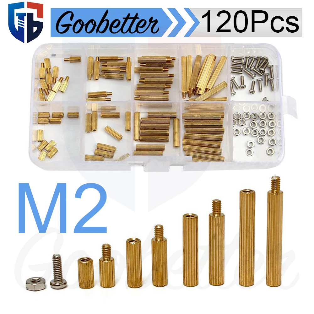120Pcs M2 Knurled Stud Pillar Screws Set Male Female Threaded Assortment Kit Screw Hexagon Nuts Round Head Screws Bolt Tools PCB