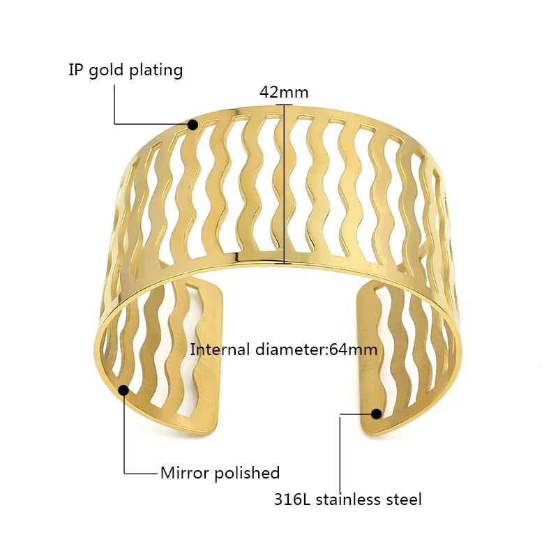 Brazaletes huecos de alta calidad, pulsera de acero inoxidable, brazalete ancho en blanco, joyería, el mejor regalo para niña, pulsera elegante 2024