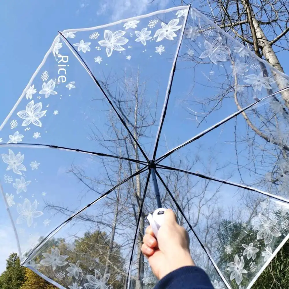 Transparent Umbrella Folding Goddess Flower Mori Student Automatic Transparent Umbrella Hot Sale