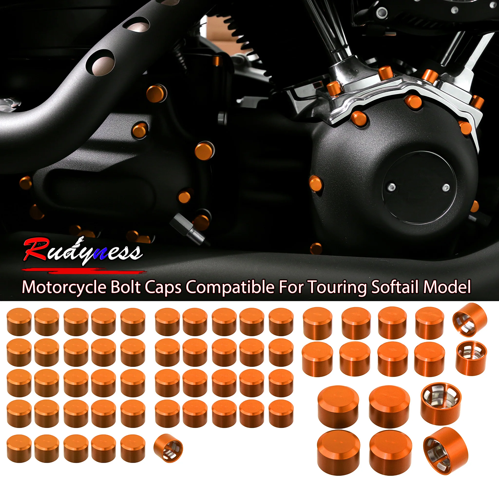62-delige set bovendoppen voor motorfiets motor klepstoterschroeven, klepstoter- en derbybout afdekkingen voor Harley Touring Softail 18-23 - afbeelding 1