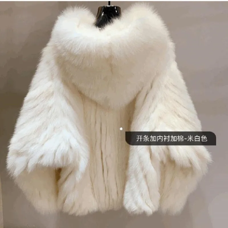 Luxury Fur Coat Women Mid-Length Hooded Autumn Winter Imitation Fox Fur Jackets Female Long Sleeve Elegant Ladies Clothes 2906