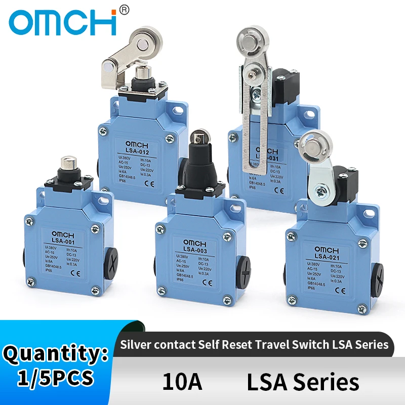 OMCH 1/5 قطعة الاتصال الفضي الذاتي إعادة تعيين مفتاح السفر مقاوم للماء LSA سلسلة 10A مفتاح حد الماكينة الصناعية