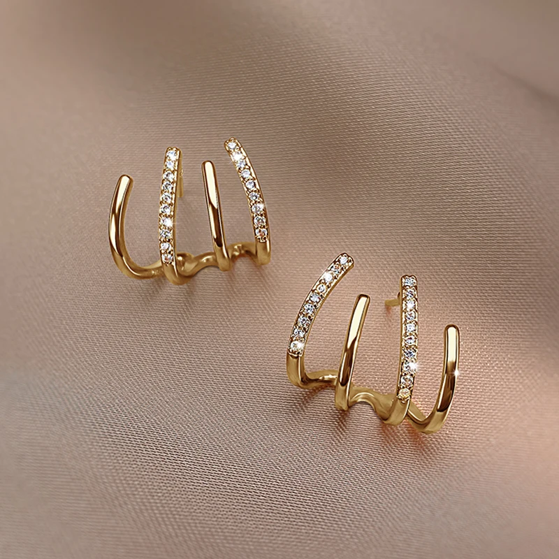 Shiny 4 Claws Stud earrings for Women 3A Zircon Multilayer Exquisite Earrings Girls Wedding Party Fashion Jewelry Gifts