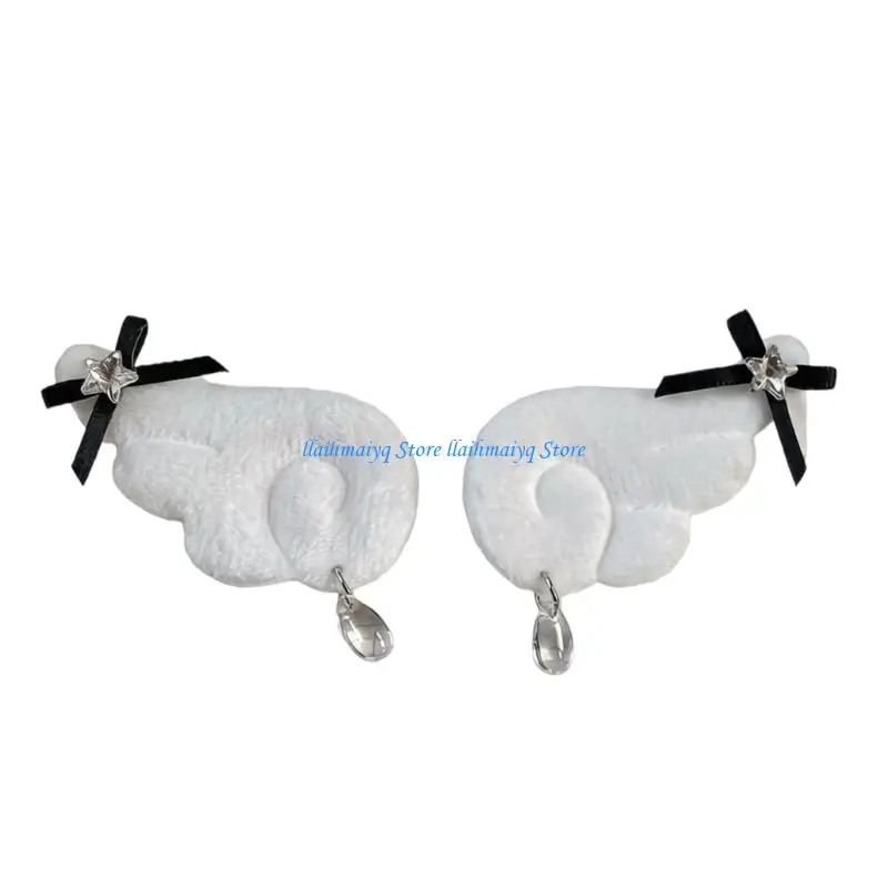 573B Set Of 2 Piece Bohemian Plush Cloth Wing Corsage Pin Hair Barrette Accessories