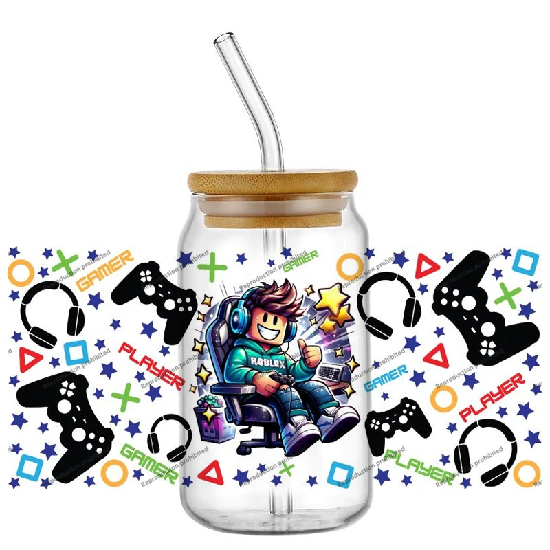 Mario Game Birthday Customized Gift UV DTF Cup Mug Wraps Car Sticker Mario DIY Deca For 16oz Libbey Glass Creative Cup Label