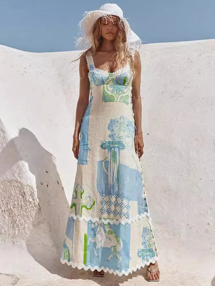 

Summer Cover Ups Women Swimsuit Sleeveless Robes Bathing Suit 2026 New Flower Printing Beach Holiday Maxi Dresses Cover-Up