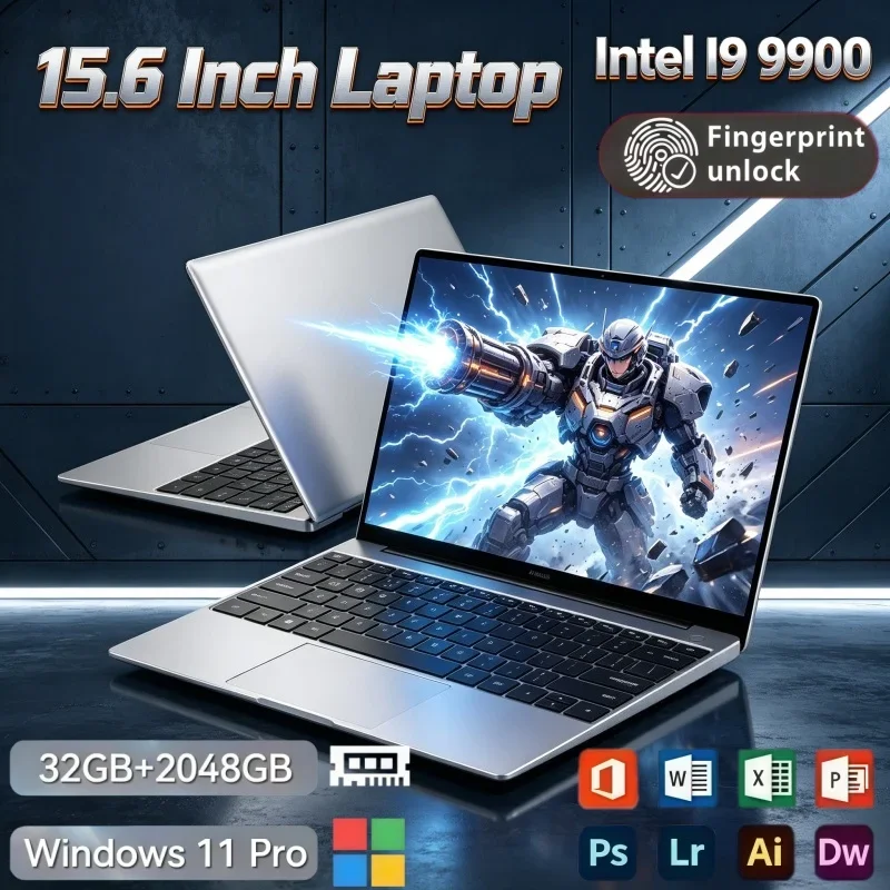 Premium 15.6 Inch Gaming Office Notebook Intel I9‑9900 Windows11 32GB RAM 2TB SSD Large Storage Portable Laptop Computer