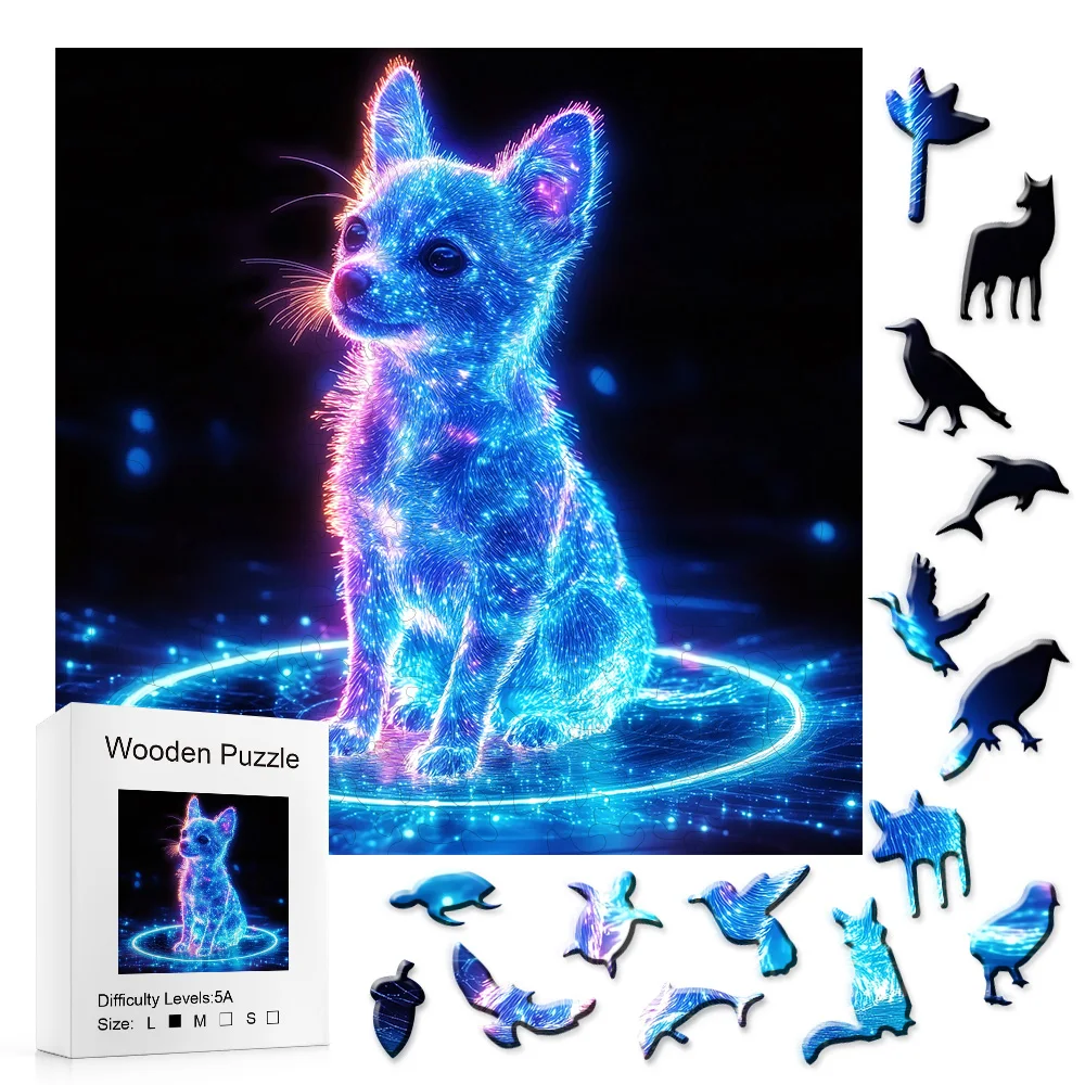 Puzzle in legno di alta qualità: adorabili forme di animali irregolari a tema cucciolo e alieno – Arte decorativa, gioco da tavolo e Uni