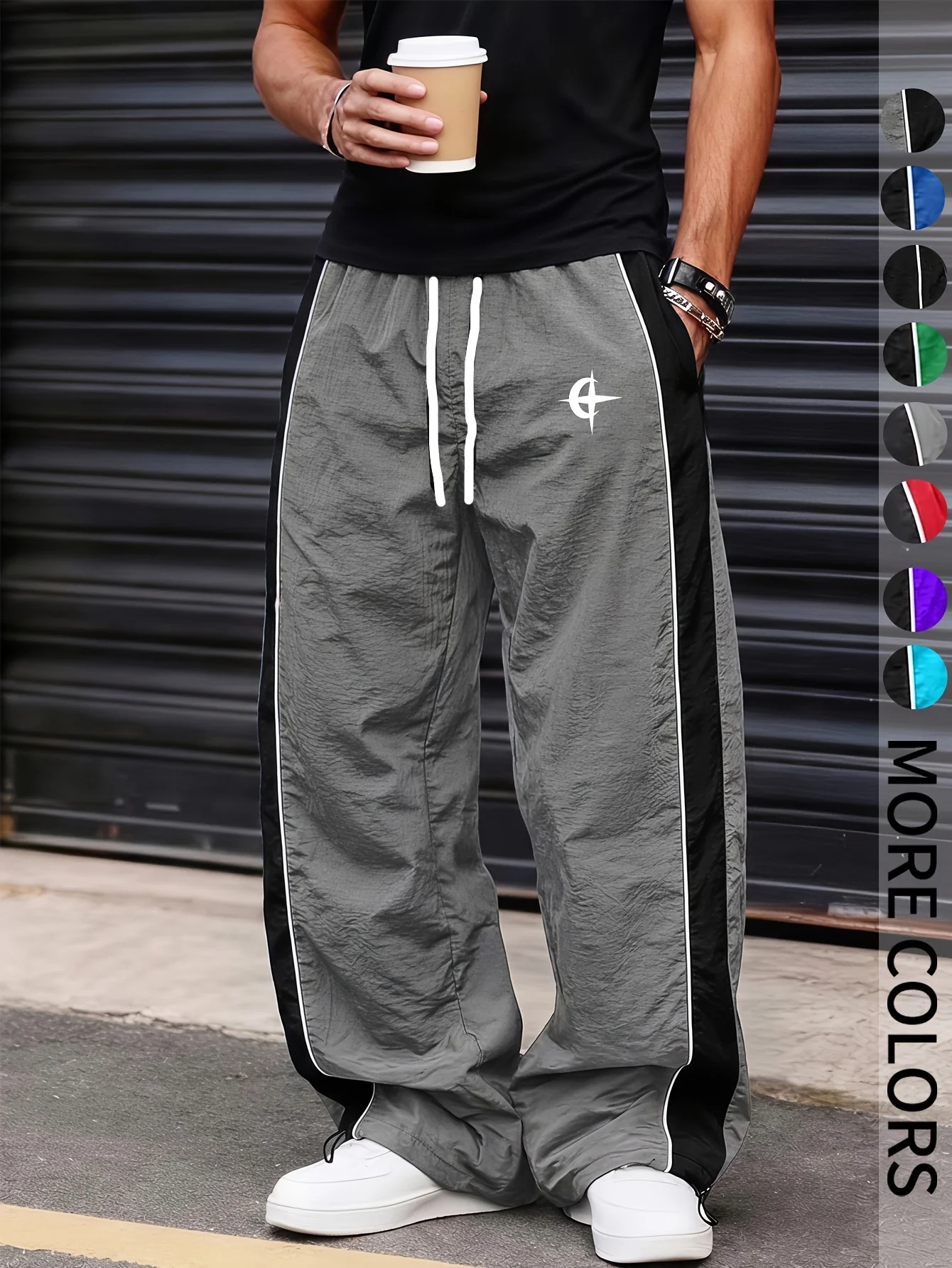 2026 Hip-Hop Loose Straight Pants mit Minimalistischem Kreuz-Stern-Grafik-Design, Kordelzugbund, Mehrfarbig, Schnelltrocknend, Streetwear Jogginghosen für Kinder – Detail 6