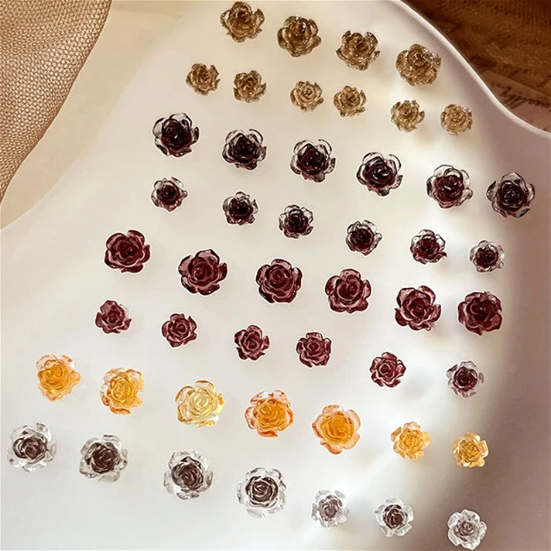 Maillard Color Resin Camellia Flower Fine Sparkling Rose French Charm Leaf Lily Nail Art Resin Decorations Manicure Accessories