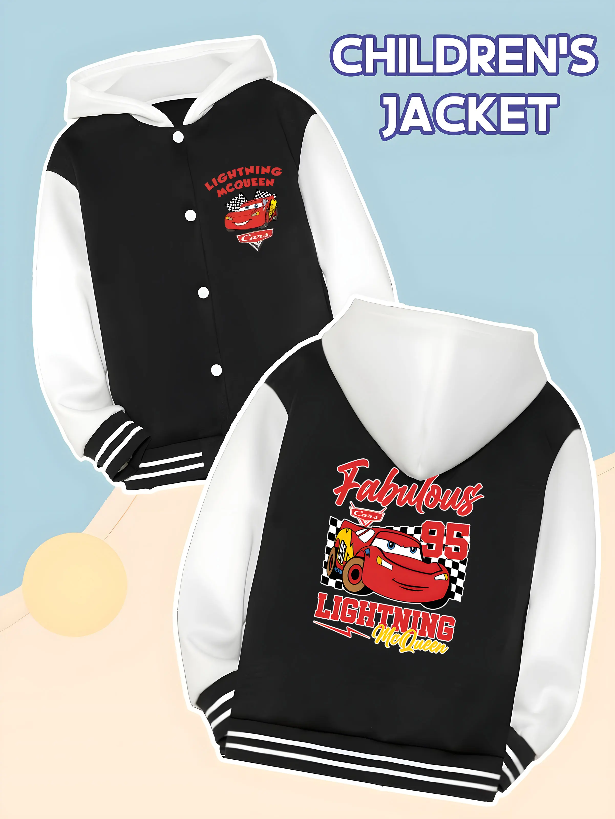

MINISO Disney Cars McQueen "Fabulous" Baseball Jacket for Boys - McQueen "Fabulous" Print, suitable for school and casual wear