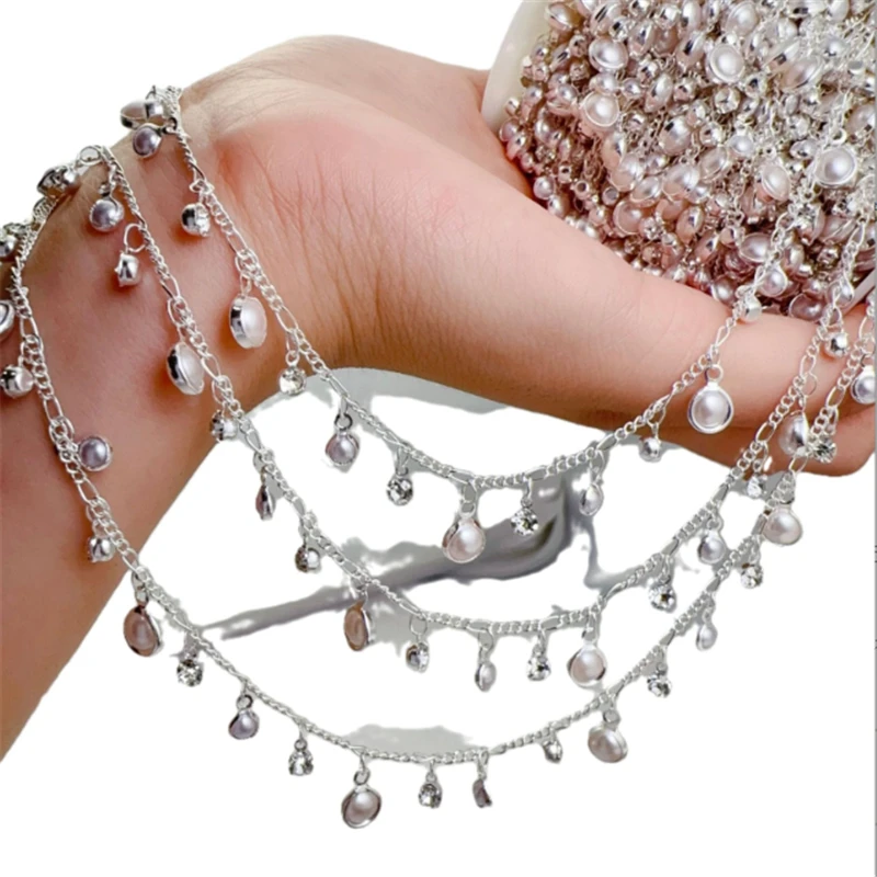 10 Meters/Lot New Fashion Crystal Pearl Beads Link Chains for DIY Necklace Garment Tassel Chain Jewelry Findings Accessories