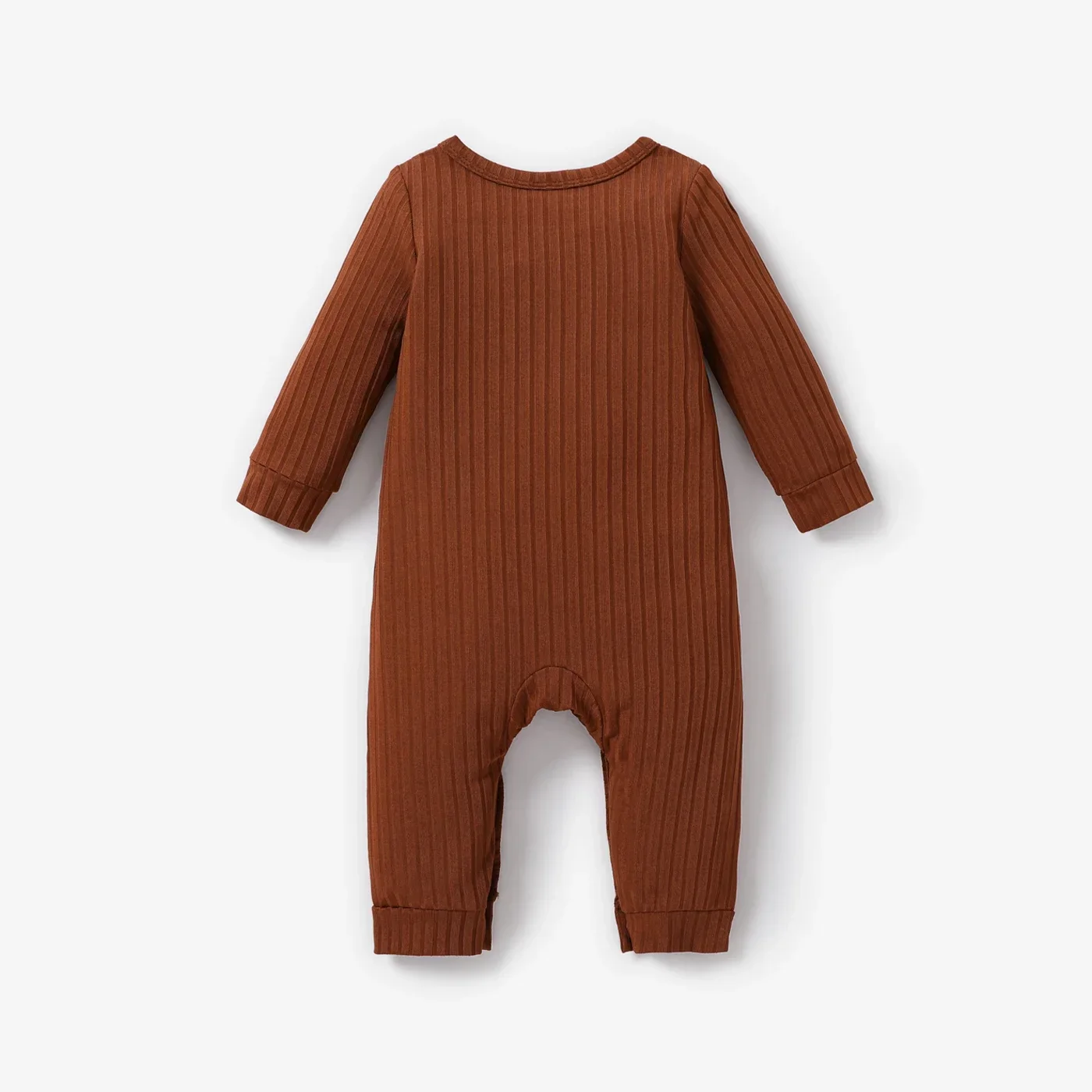 PatPat Baby Boy/Girl Solid Ribbed Long-sleeve Jumpsuit with Pocket Soft and Comfortable  Perfect for Outings Basic Style