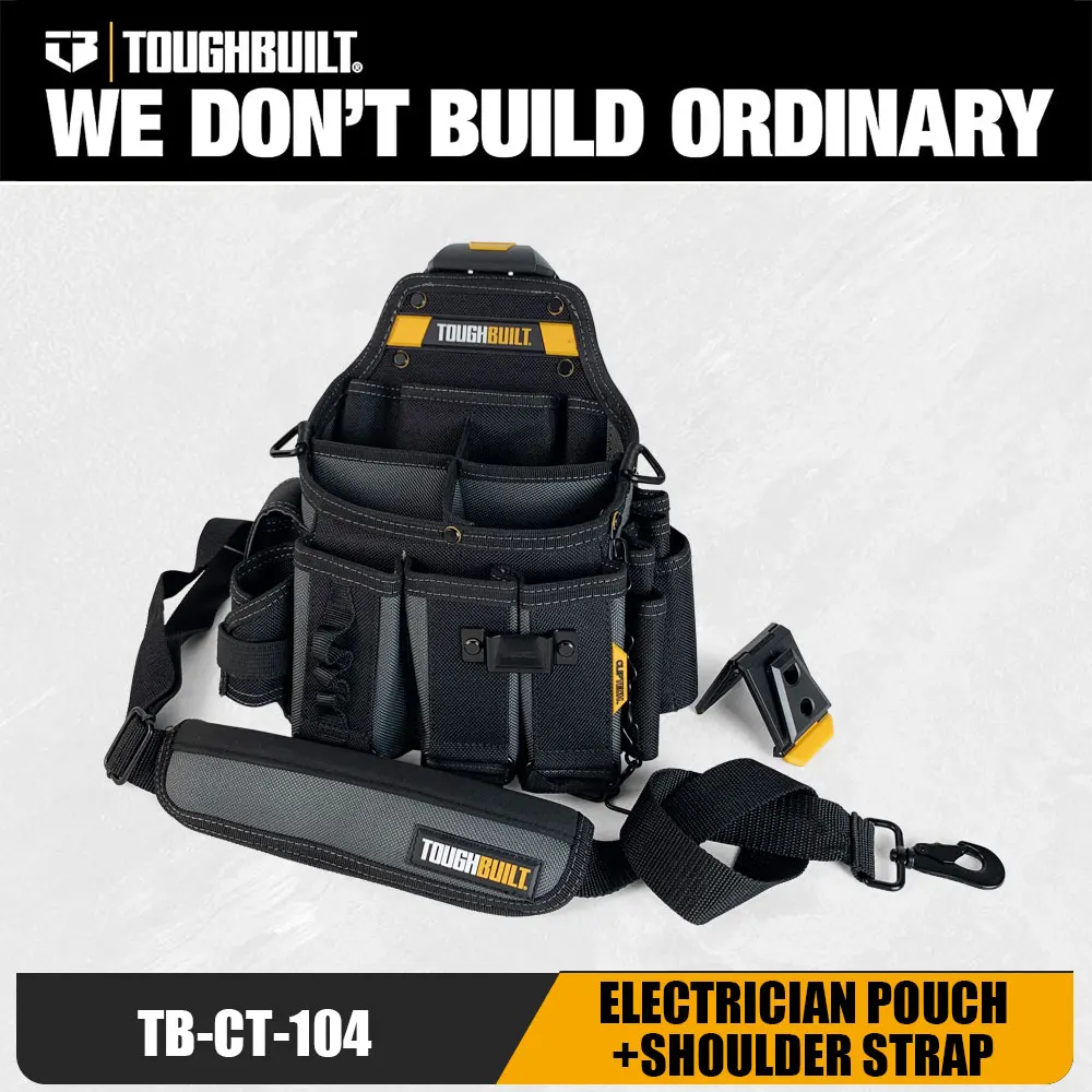 Toughbuilt Electrician's Bag. 6-Layer Construction with Shoulder Strap & Cliptech. Durable Organizer for Tradespeople