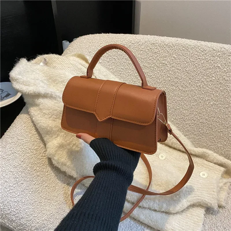 2024 Pure color simple texture handbag this year\'s popular fashion shoulder crossbody bag small square bag tid spring and summer