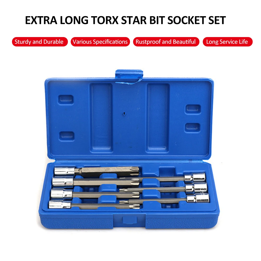 Extra Long Torx Star Bit Socket Set 7 Piece T25-T60 CR-V and S2 Material 3/8