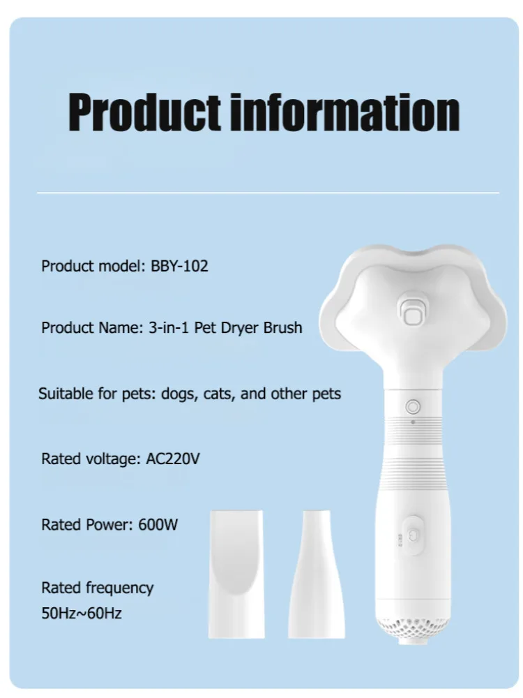 3-in-1 pet grooming and combing hair dryer hot air cleaning all-in-one blow-drying comb one-button hair removal pet comb