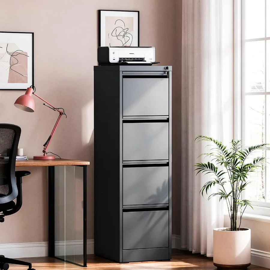 File Cabinet 4 Drawer with Lock, Vertical Filing Cabinets for Home Office, Metal Steel Storage Cabinet for Letter/Legal Size Fi