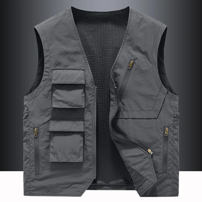 

Quality Mens Outdoor Vests US Summer Tactical Zipper Multi-pocket 6XL Plus Size Hiking Fishing Photography Safari Cargo Vest Men