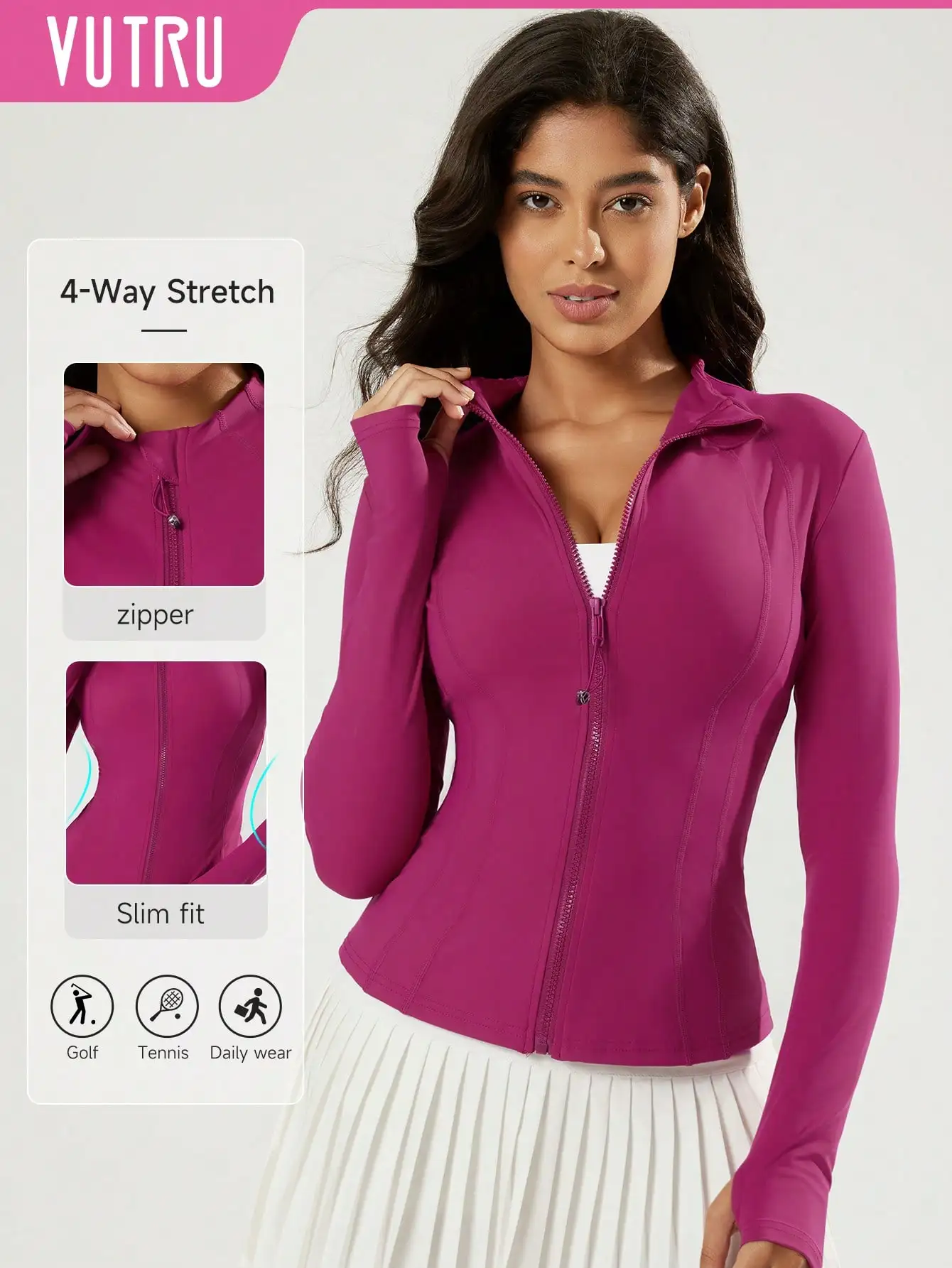 

VUTRU Women's Fitted Sports Jacket With Thumb Hole Design And Stand Collar