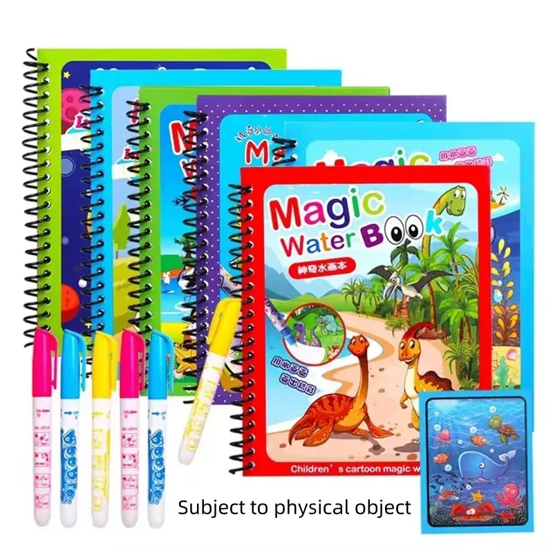 Libro magico da disegno ad acqua con penna - Giocattolo educativo riutilizzabile per bambini, regalo per libro da colorare con rivelazione dell'acqua