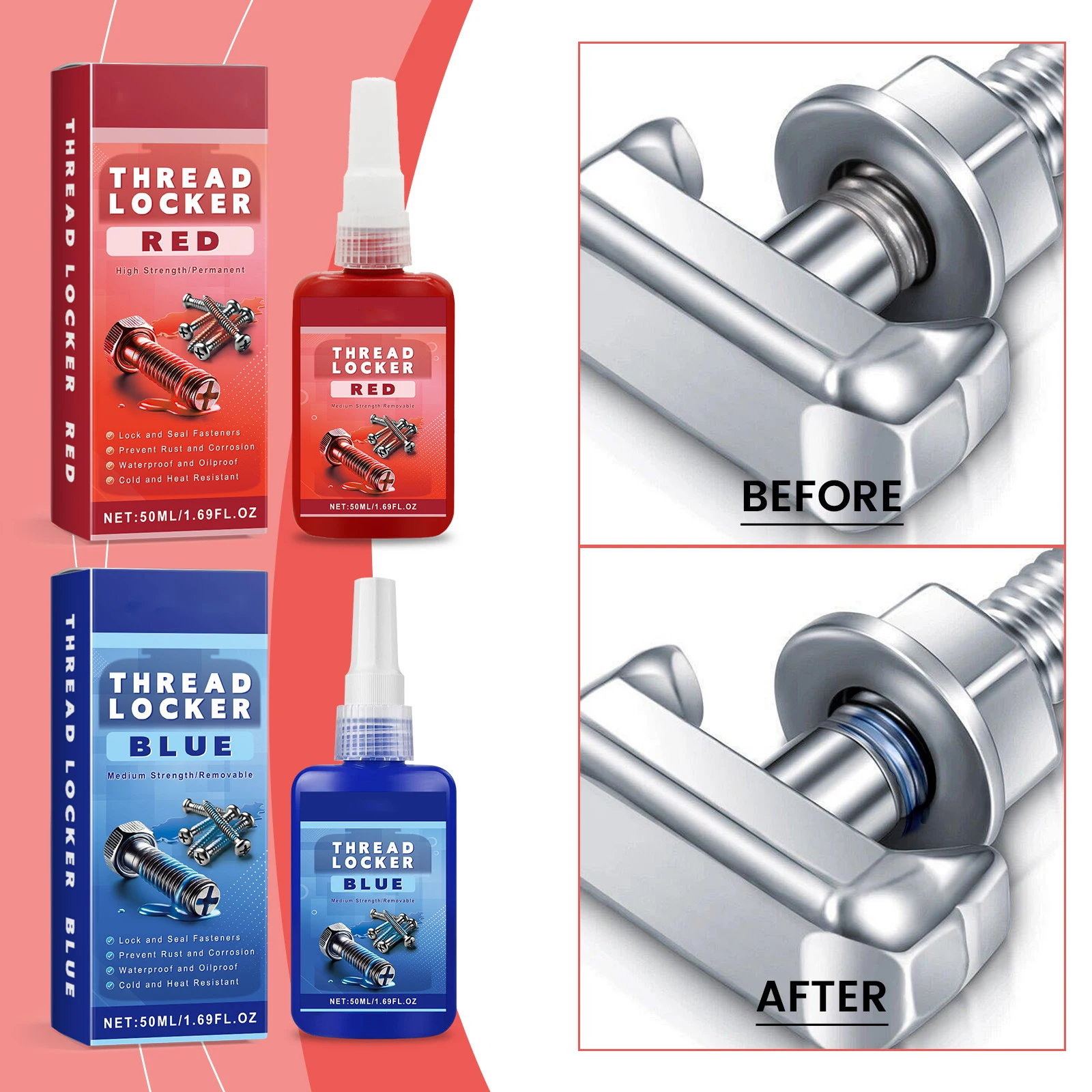 50ml hread Lock Agent Glues Red/Blue Anti Loose Screw Glues Fastening Sealant Quickly Cured Thread Locking Agent Sealant