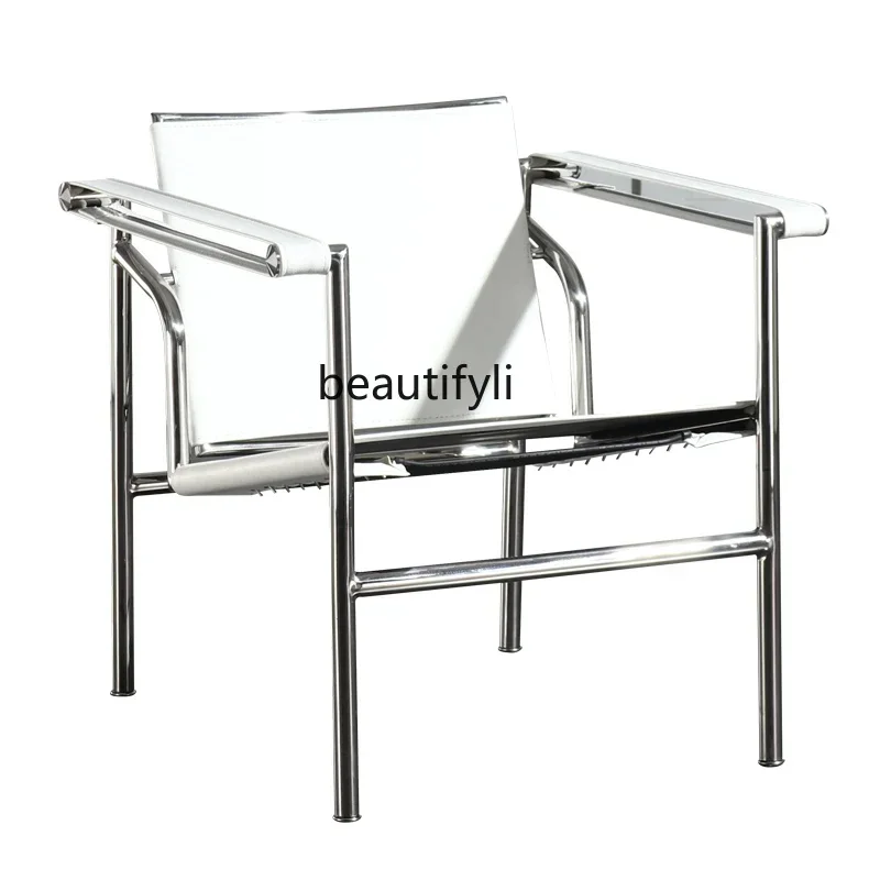 

new zqNordic Single-Seat Sofa Chair Home Living Room Leisure Recliner Simple Stainless Steel Chairss