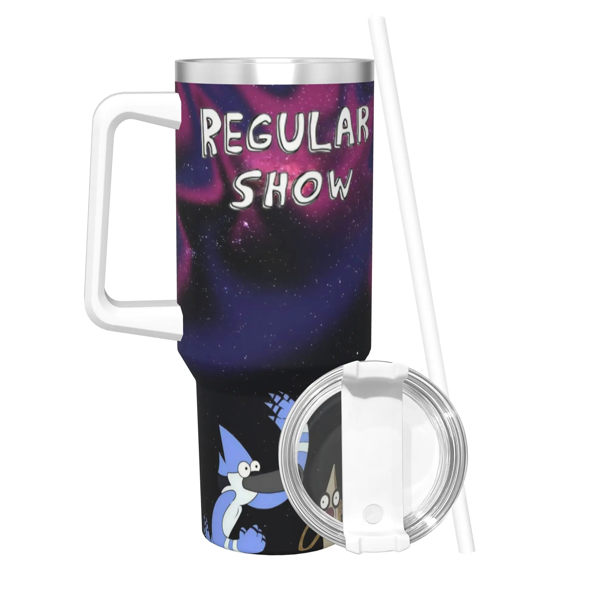 Regulars Show Cartoon Character Tumbler With Straw Stainless Steel Travel Mugs Double Wall Vacuum Insulated for Cold Or Hot 40oz